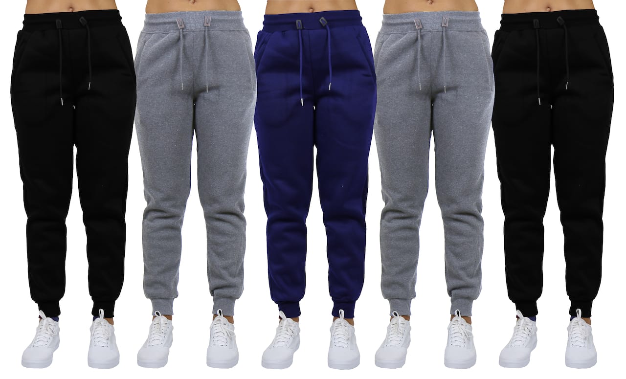 Galaxy by Harvic Women's Relaxed Fit Fleece-Lined Jogger Sweatpants 5 Pack